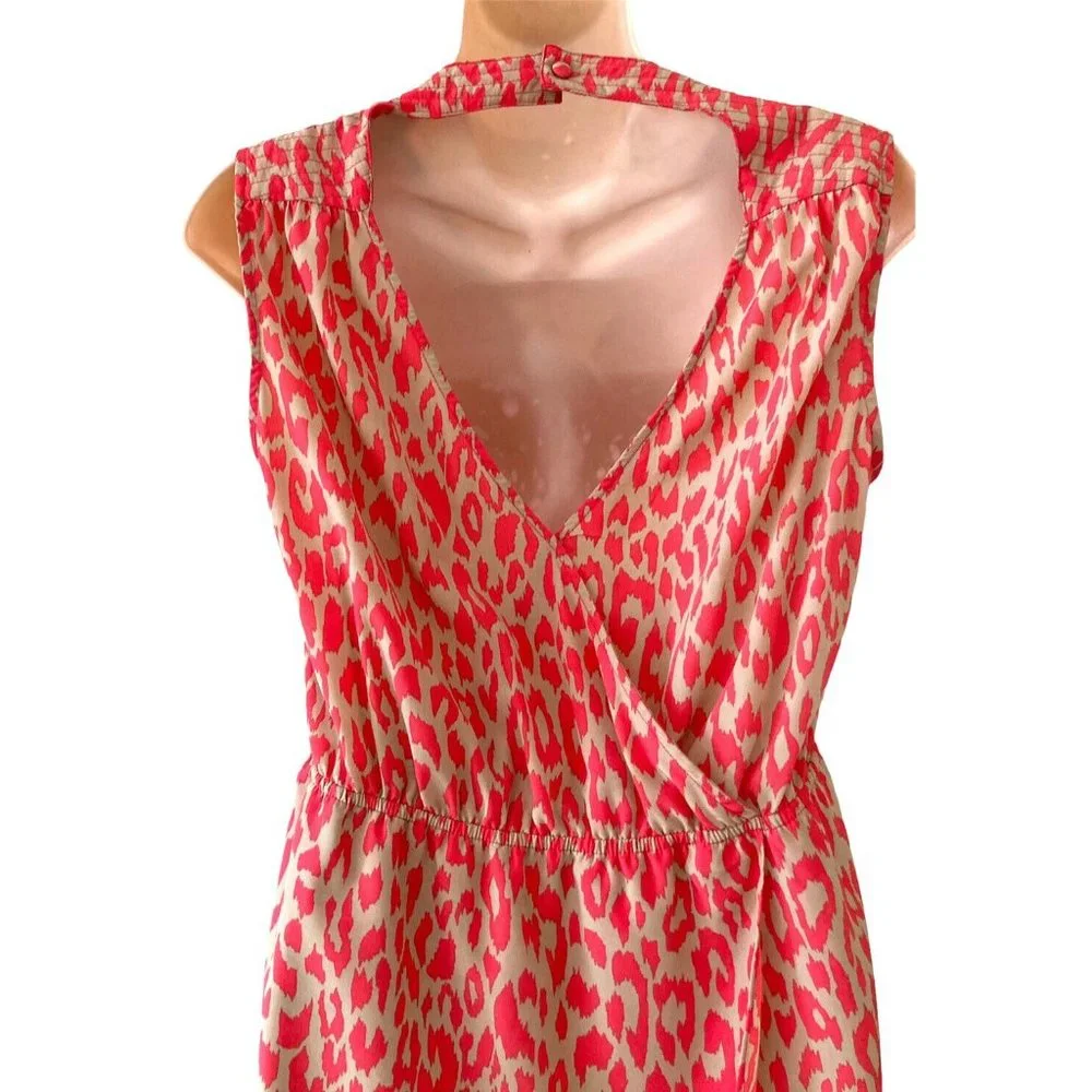 Romeo & Juliet Tan & Coral Sleeveless Tunic Top V-Neck V-Back Size Medium Womens - Picture 5 of 8